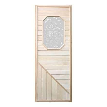 Дверь деревянная для бани DoorWood 1850x750 Вагонка со стеклом прямоугольным, коробка липа в Гродно