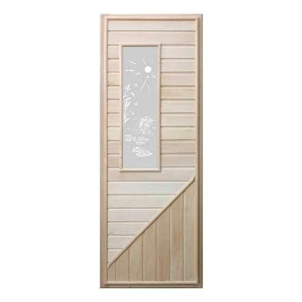 Дверь деревянная для бани DoorWood 1850x750 Вагонка со стеклом прямоугольным, коробка липа в Гродно