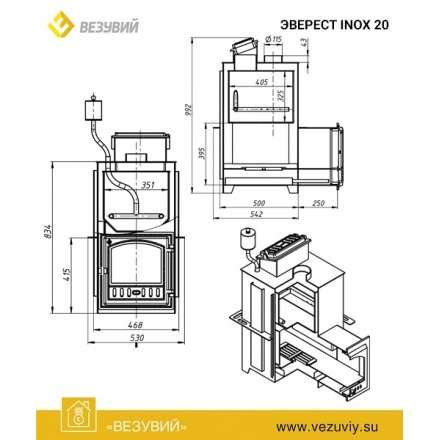 Печь для бани Везувий Эверест Inox 25 (280) под облицовку в Гродно
