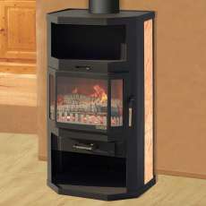 Недорогая отопительная печь-камин со стеклом Мета-Бел Ангара фото в интерьере в Гродно