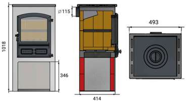 Стальной камин со стеклом ЭТНА (БКД) с плитой и теплообменником фото в Гродно