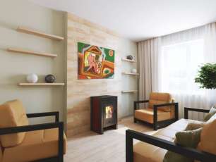 Недорогой камин со стеклом Теплодар Твист фото в интерьере в Гродно