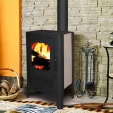 Недорогой стальной печь-камин Экокамин с плитой в интерьере фото в Гродно