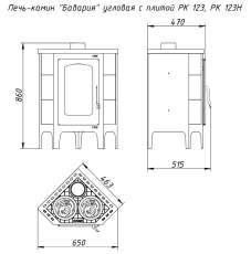 Недорогая печь-камин Бавария угловая с плитой незабудка Амазонка бай фото габариты в Гродно