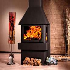 Печь-камин Бавария три стекла графит фото в интерьере в Гродно