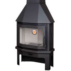 Стальной камин Бавария Мюнхен с огромным стеклом пристенно-угловой черный фото в интерьере в Гродно