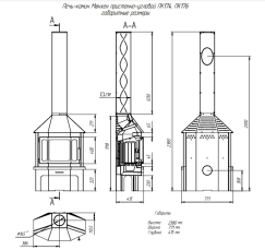 Стальной камин с шамотом Бавария Мюнхен графит фото схема в Гродно