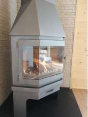 Стальной камин Мюнхен угловой графит фото с боку в Гродно