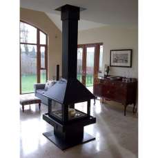 Стальной большой камин со стеклами Эклипс островной 4D графит фото в Гродно