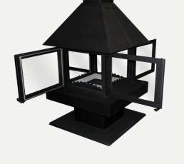 Стальной камин с четырьмя стеклами Эклипс островной 4D графит фото в Гродно