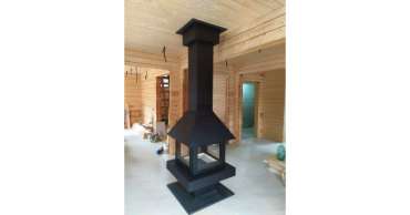 Стальной большой камин со стеклами Эклипс островной 4D графит фото в Гродно