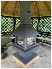 Стальной камин с четырьмя стеклами Эклипс островной 4D графит фото в Гродно