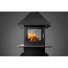 Стальной камин с четырьмя стеклами Эклипс островной 4D графит фото в Гродно