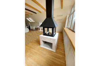 Стальной камин Эклипс островной 4D графит фото в интерьере в Гродно