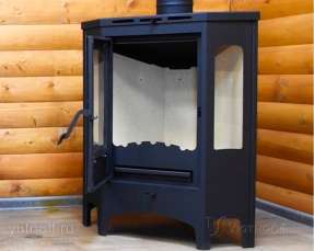 Стальной камин со стеклами Бавария панорама угловая фото в интерьере в Гродно