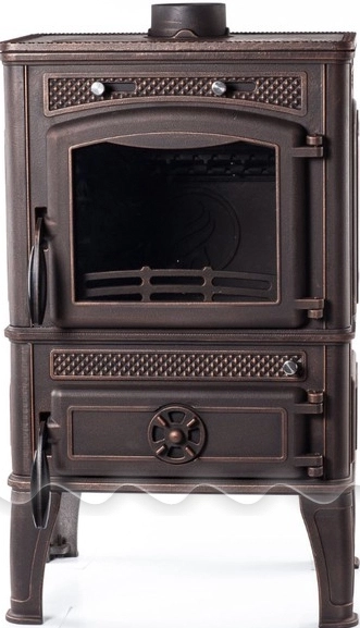 Печь-камин чугунный FireWay Dacha с варочной поверхностью патина бронза Амазонка бай фото в Гродно