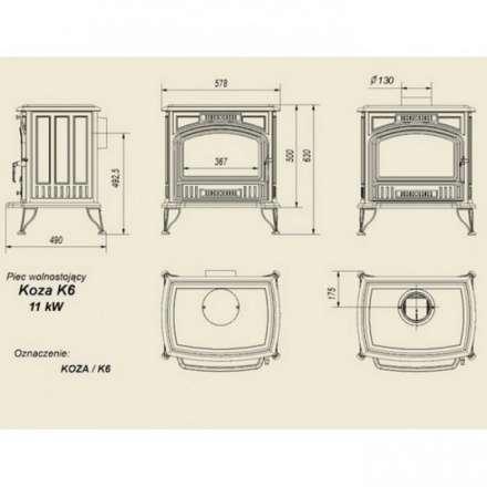 Отопительная печь Kratki Koza/K6 (декор дверцы) Амазонка бай фото в Гродно