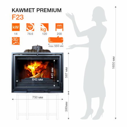 Каминная топка Kawmet Premium F23 (14 кВт) в Гродно