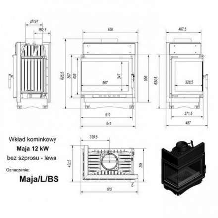Каминная топка Kratki Maja/L/BS (угловое стекло слева) в Гродно
