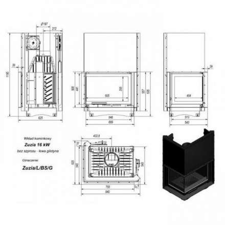 Каминная топка Kratki Zuzia/L/BS/G (угловое стекло слева, гильотина) в Гродно