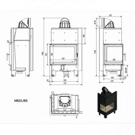 Каминная топка Kratki MBZ/P/BS (угловое стекло справа) в Гродно