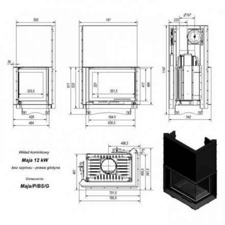 Каминная топка Kratki Maja/P/BS/G (угловое стекло справа,гильотина) в Гродно