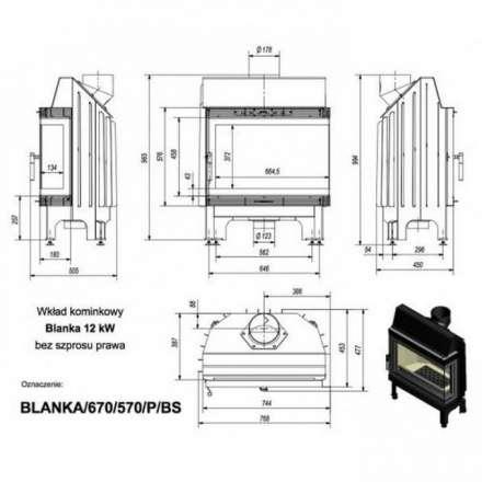 Каминная топка Kratki Blanka/670/570/P/BS (угловое стекло справа) в Гродно