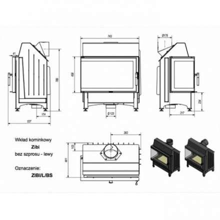 Каминная топка Kratki Zibi/L/BS (угловое стекло слева) в Гродно