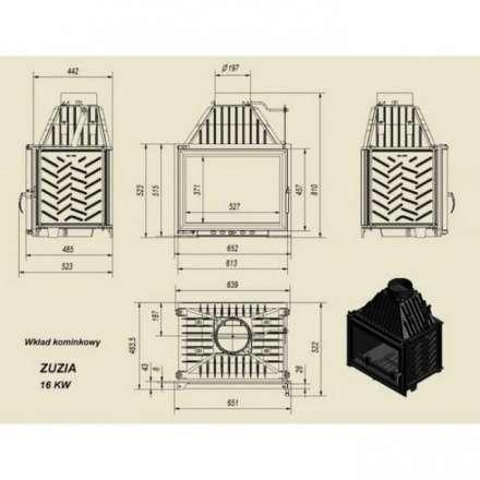 Каминная топка Kratki Zuzia/GLASS (двойное стекло) в Гродно