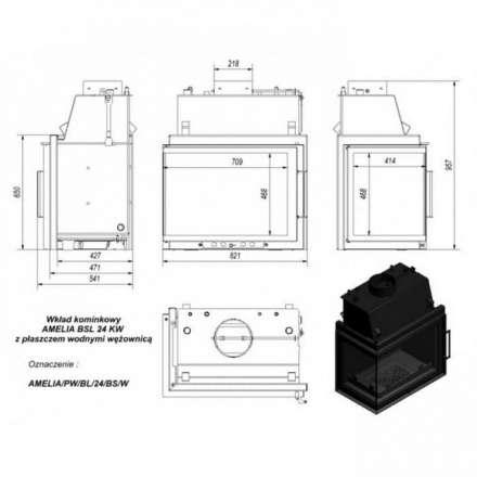 Каминная топка Kratki Amelia/PW/BL/24/BS/W в Гродно