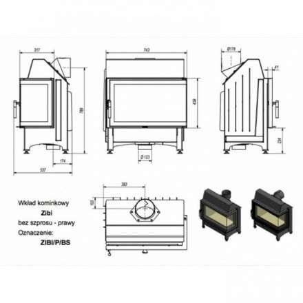 Каминная топка Kratki Zibi/P/BS (угловое стекло справа) в Гродно