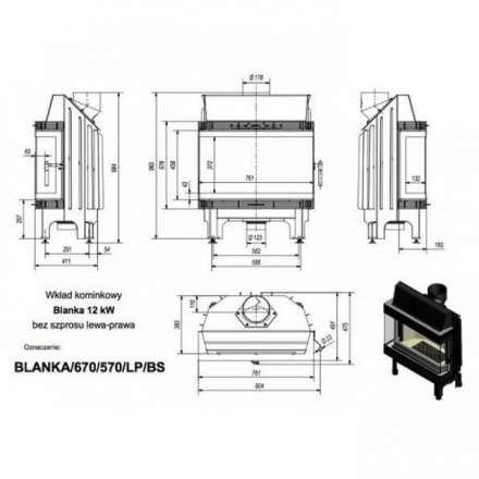 Каминная топка Kratki Blanka 670/570/LP/BS (угловое стекло слева-справа) в Гродно